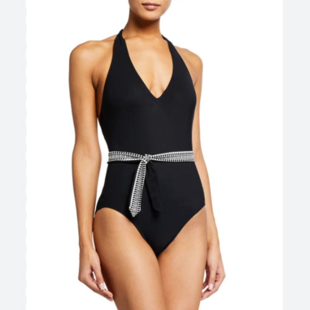 Brand New Lemlem Deep-V Belted One Piece Swimsuit